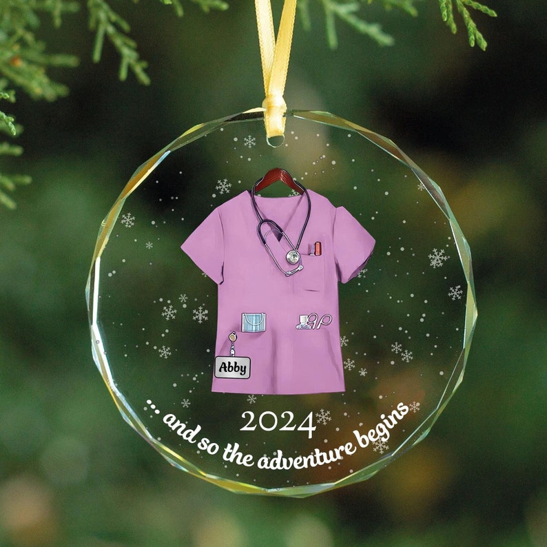 Personalized Nurse Scrubs Glass Ornament, Custom Nurse Christmas Gift