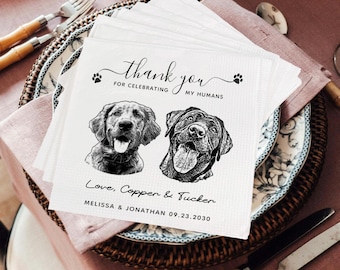 Persionalize Illustrated Pet Wedding Napkins, Bridal Shower, Engagement Party, Custom Bar Napkins, Custom Pet Wedding Napkins, Dog Napkins