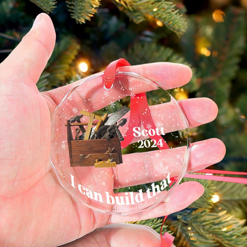 Custom Carpenter Glass Ornament, Personalized Woodworker Christmas