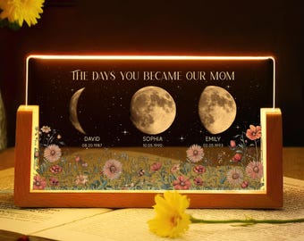 Personalized Moon Phase by Date Gift, Custom Mom Moon Phase Night Light, Mother’s Day Gift, Gift For Mom, Custom Lunar By Date Gifts