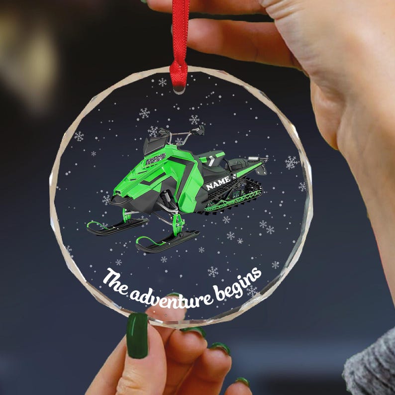 Personalized Snowmobile Car Christmas Glass Ornament, Snowmobile Sport