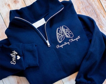 Personalized Respiratory Therapist Quarter Zip Sweatshirt – Custom RT Sweater, Respiratory Therapy Gift, Medical Appreciation Shirt