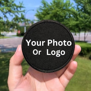 May include: Black round patch with white text that says "Your Photo Or Logo".
