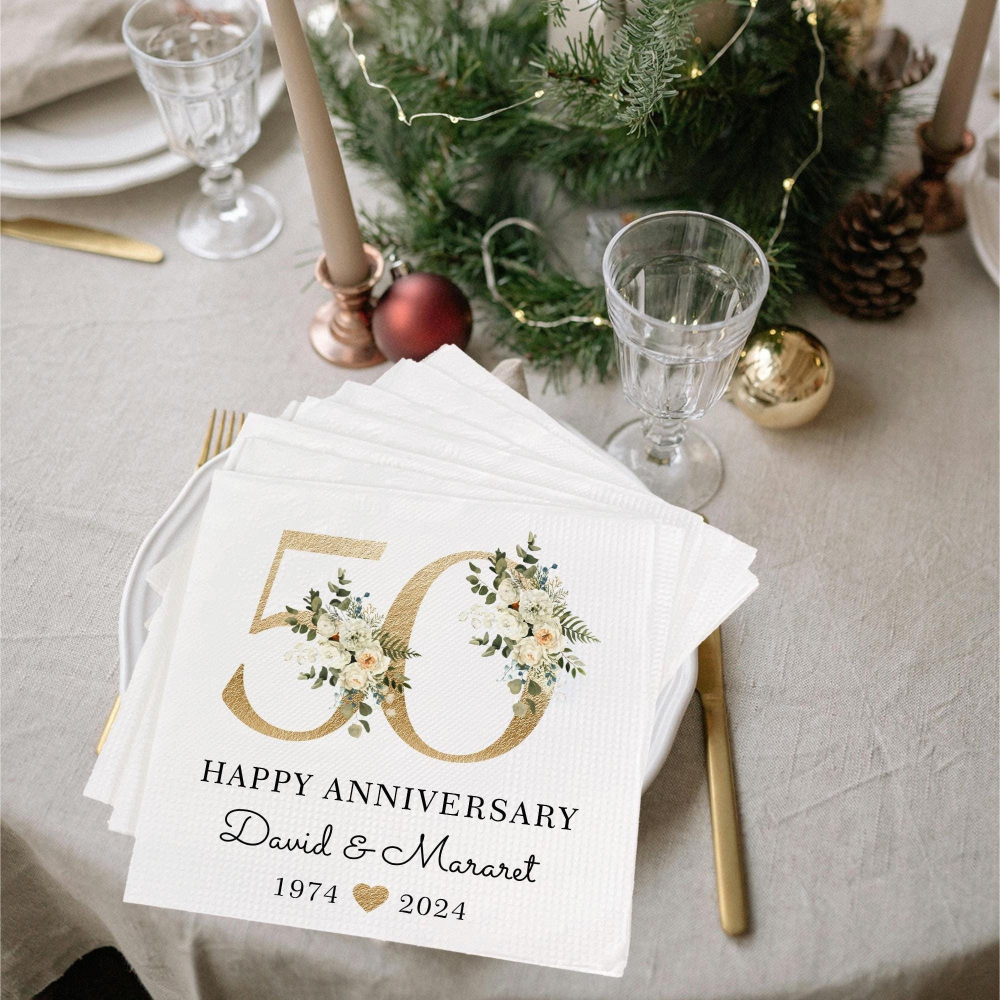 50th Wedding Anniversary Custom Napkins Happy Golden Wedding Personalized Napkins 50th Anniversary Gifts 50 Years Marriage Party Decors