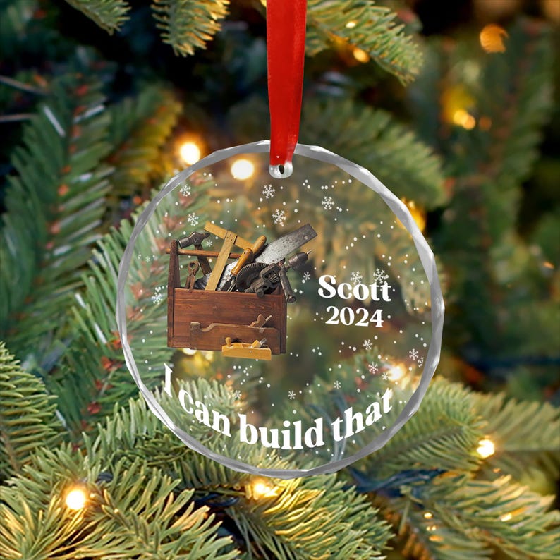 Custom Carpenter Glass Ornament, Personalized Woodworker Christmas
