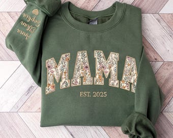 Custom Floral Mama Sweatshirt, Custom Mama Embroidered Sweatshirt, Personalized Mama Crewneck, Gift for Mama, Mothers Day Gifts, Mom Gifts
