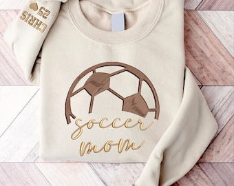 Custom Embroidered Soccer Mom Sweatshirt, Soccer Sweatshirt Hoodie, Custom Soccer Mom Sweatshirt with Kid Name on Sleeve, Soccer Sweater