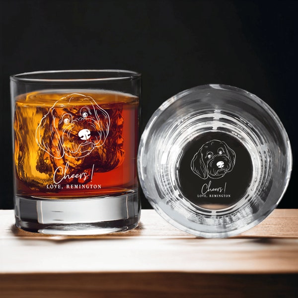 Etched Pet Photo Rocks Glass, Custom Pet Portrait Pet Memorial Whiskey Glasses, Personalized Gift for Dog Lover, Cat Lovers, Valentines Gift