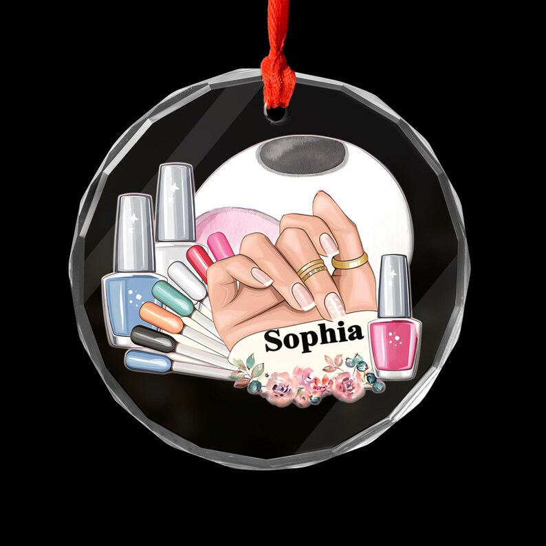 Personalized Name Nail Technician Manicurist Christmas Glass Ornament