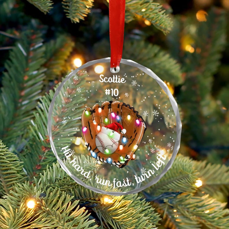 Custom Baseball Glass Ornament, Personalized Baseball Christmas