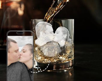 Custom Whiskey Glass Couple Photo For Husband, Gifts for Husband, Dad Couple Custom Your Own Photo Whiskey Glass, Bourbon Glass for Him