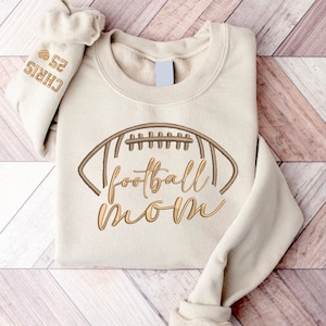 Custom Embroidered  Football Mom Sweatshirt, Football Sweatshirt Hoodie, Custom Football Mom Sweatshirt with Kid Name, Football Sweater