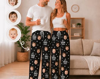 Personalized Pajama Pants with Faces, Custom Face Pajamas, Photo Pajama Shorts, Best Dad Ever Gifts, Mom Gifts, Fathers Day Gift