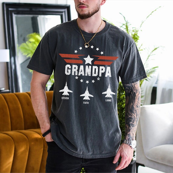 Personalized Grandpa Fighter Pilot T-shirt With Grandkids Name