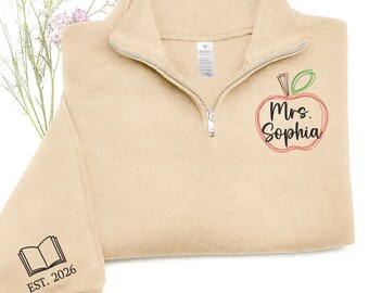 Custom Teacher Sweatshirt, Custom Embroidered Teacher Quarter Zip Sweatshirt With Names, Christmas Gifts For Teacher, Back To School Gifts