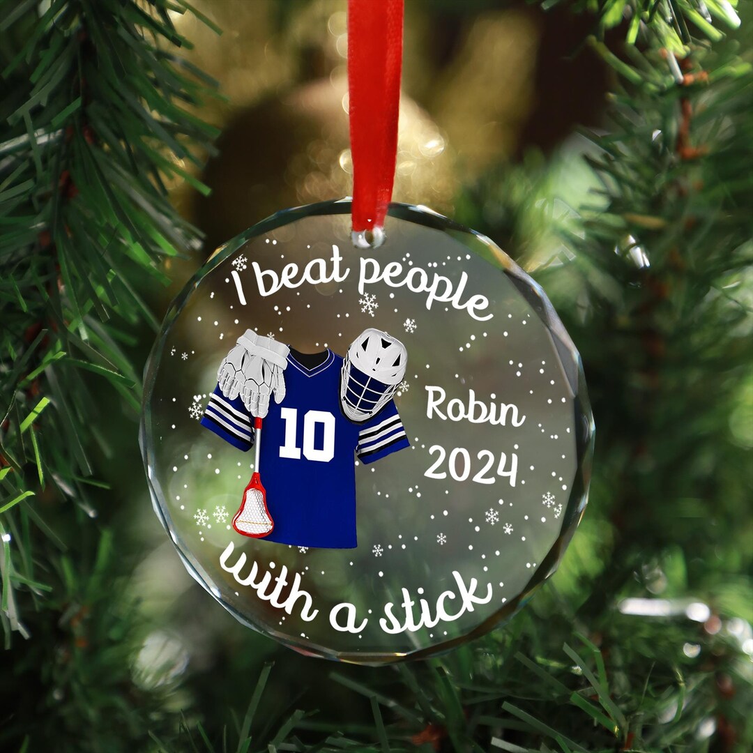 Custom Lacrosse Glass Ornament, Personalized Lacrosse Player Christmas