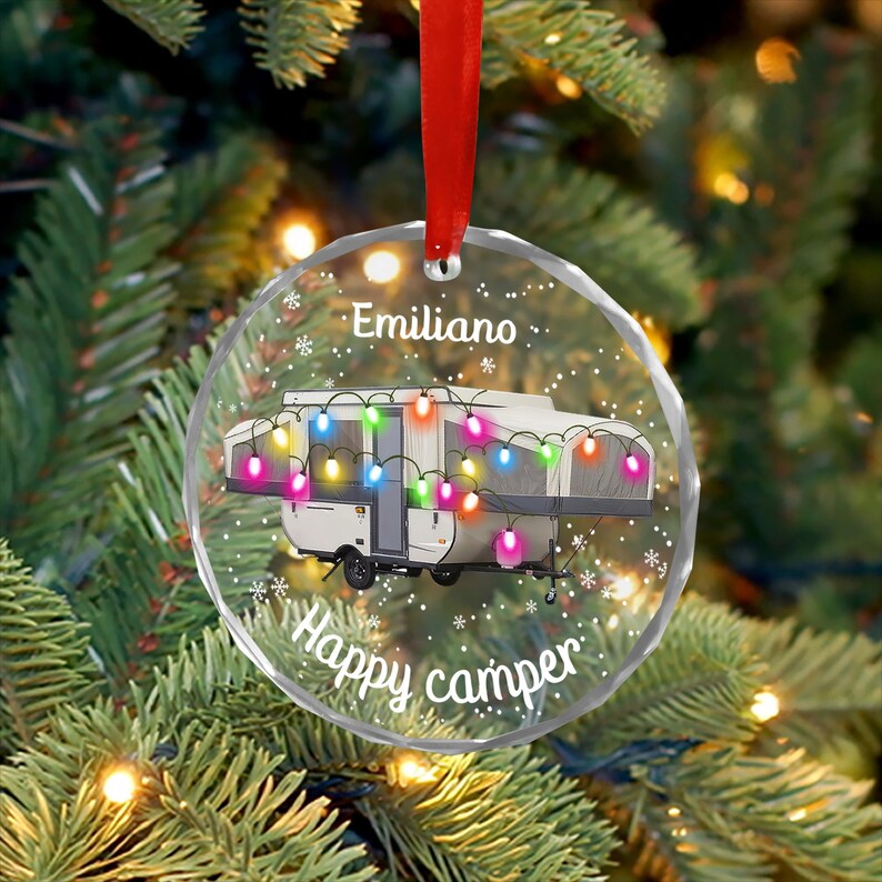Custom Camper Glass Ornament, Personalized RV Christmas Ornament
