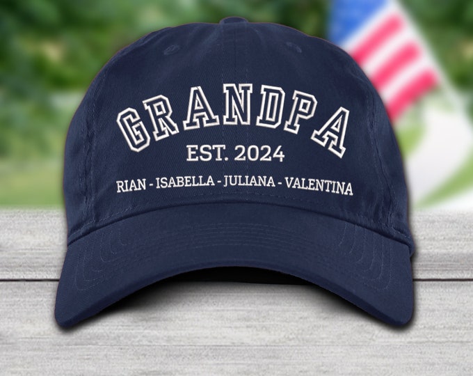 Personalized Embroidered Grandpa Est Hat, Grandpa Est Hat, Papa with Kids Name Cap, Gift For New Grandpa, Dad Baseball Hat, Fathers Day Gift