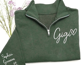 Custom Embroidered Gigi Quarter Zip Sweatshirt, Grandma Sweatshirt Embroidered,Grandma Crewneck, Mother's Day Gift, Christmas Gift, Mimi