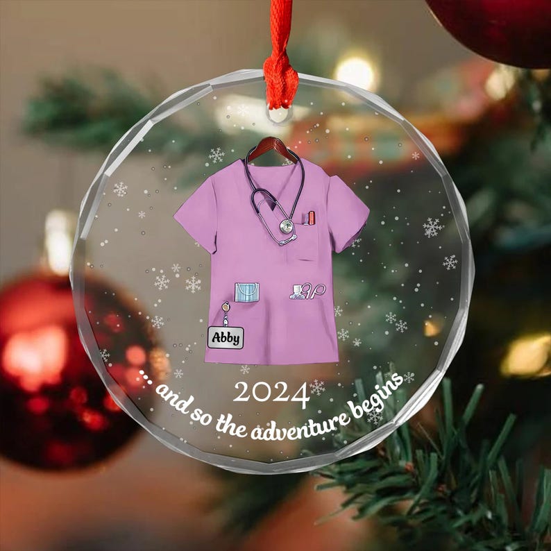 Personalized Nurse Scrubs Glass Ornament, Custom Nurse Christmas Gift