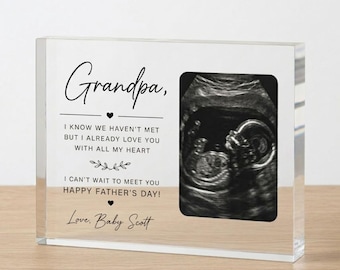 Personalized Grandpa Ultrasound Acrylic Block, Custom Baby Sonogram Photo Plaque, First Time Dad Keepsake, Father's Day Gift