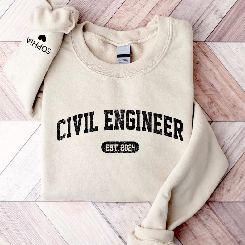 Personalized Civil Engineer Sweatshirt With Name on Sleeve, Engineering ...