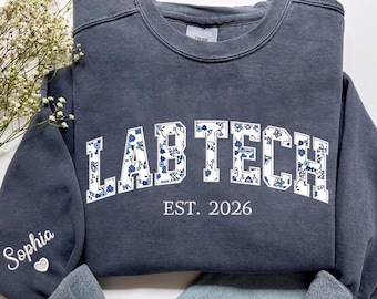 Custom Embroidered Laboratory Technologist Sweatshirt, Floral Applique Lab Tech Sweater, Gifts For Lab Tech Scientist, Pathology Sweater