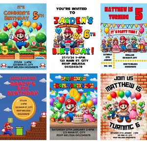 Digitale personalisierte Partyeinladungen, 5 x 7 Personalisierte Geburtstagseinladungen für Kinder Super Mario Bros