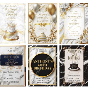Digital or Hard Copy Personalised Adult Birthday Party Invitations, 5 x7