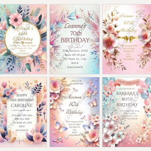 Digital or Hard Copy Personalised Adult Birthday Party Invitations, 5 x7