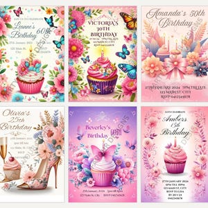 Digital or Hard Copy. Personalised Adult Birthday Party Invitations, 5 x7