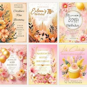 Digital or Hard Copy. Personalised Adult Birthday Party Invitations, 5 x7