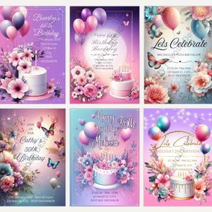 Digital or Hard Copy. Personalised Adult Birthday Party Invitations, 5 x7