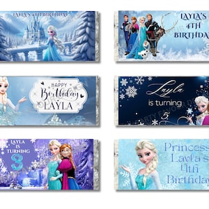Digitaal gepersonaliseerde thema kinderverjaardag bedrukte chocoladewikkels, Frozen