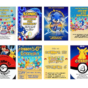 Cartes d'invitation personnalisées sur papier, 5 x 7 cartes d'invitation d'anniversaire personnalisées Sonic the Hedgehog, Pikachu