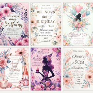 Digital or Hard Copy Personalised Adult Birthday Party Invitations, 5 x7