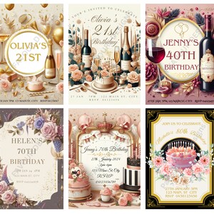 Digital or Hard Copy Personalised Adult Birthday Party Invitations, 5 x7
