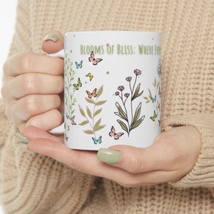 Boho Wildflowers Ceramic Mug, Floral Butterfly Coffee Cup, Nature Lover Kitchen Decor, Gift for Garden lovers, Birthday gift 11oz tea mug
