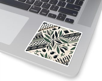 Keffiyeh Sticker, Free Palestine Sticker. Elegant Olive Leaf Kiss-Cut Stickers, Decor for Journals, Laptops, Scrapbooking, Gifts