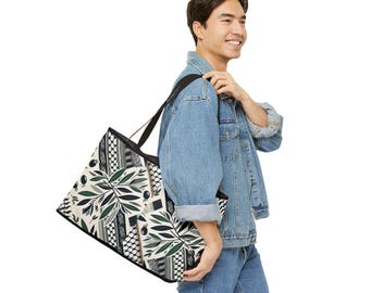 Keffiyeh  Weekender Tote Bag, Free Palestine Travel Bag, Elegant Olive Leaf  Weekend Bag, Eco-Friendly, Perfect Getaways, Beach, Shopping