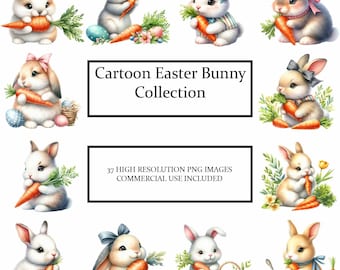 37 Watercolor Easter Bunny Clipart | Easter Clipart | PNG Rabbit Clipart | Easter Rabbit Clipart | Commercial Use | Digital Download | C0053