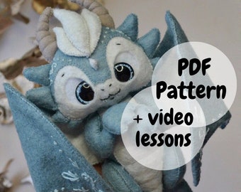 Felt Dragon PDF pattern, dragon pattern , felt pattern PDF , felt toy pattern, felt toy for dragon nursery pattern, step-by-step video