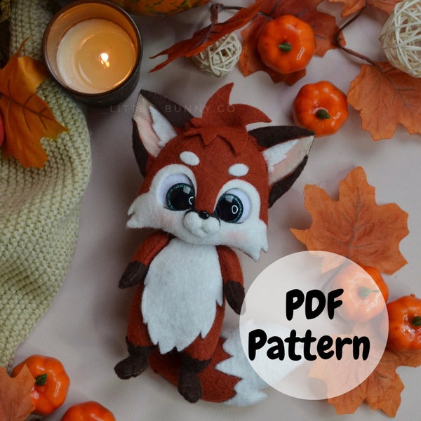 Fox sewing pattern, fox PDF pattern , felt pattern PDF , forest animal pattern, felt toy pattern, manufacturing scheme felt toy