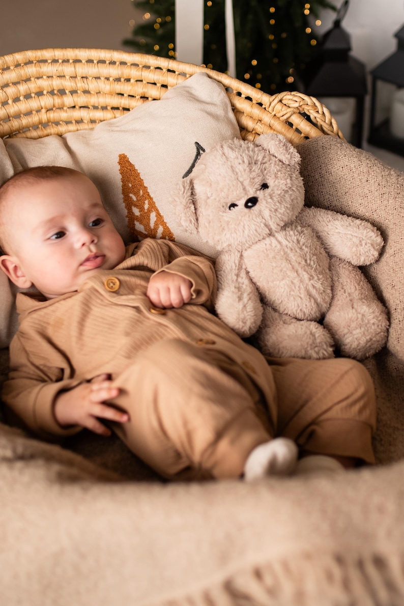 Mjuk plyschleksak med vitt brus – Björn | Avtagbar ljudmodul | Babyshowerpresent bild 2