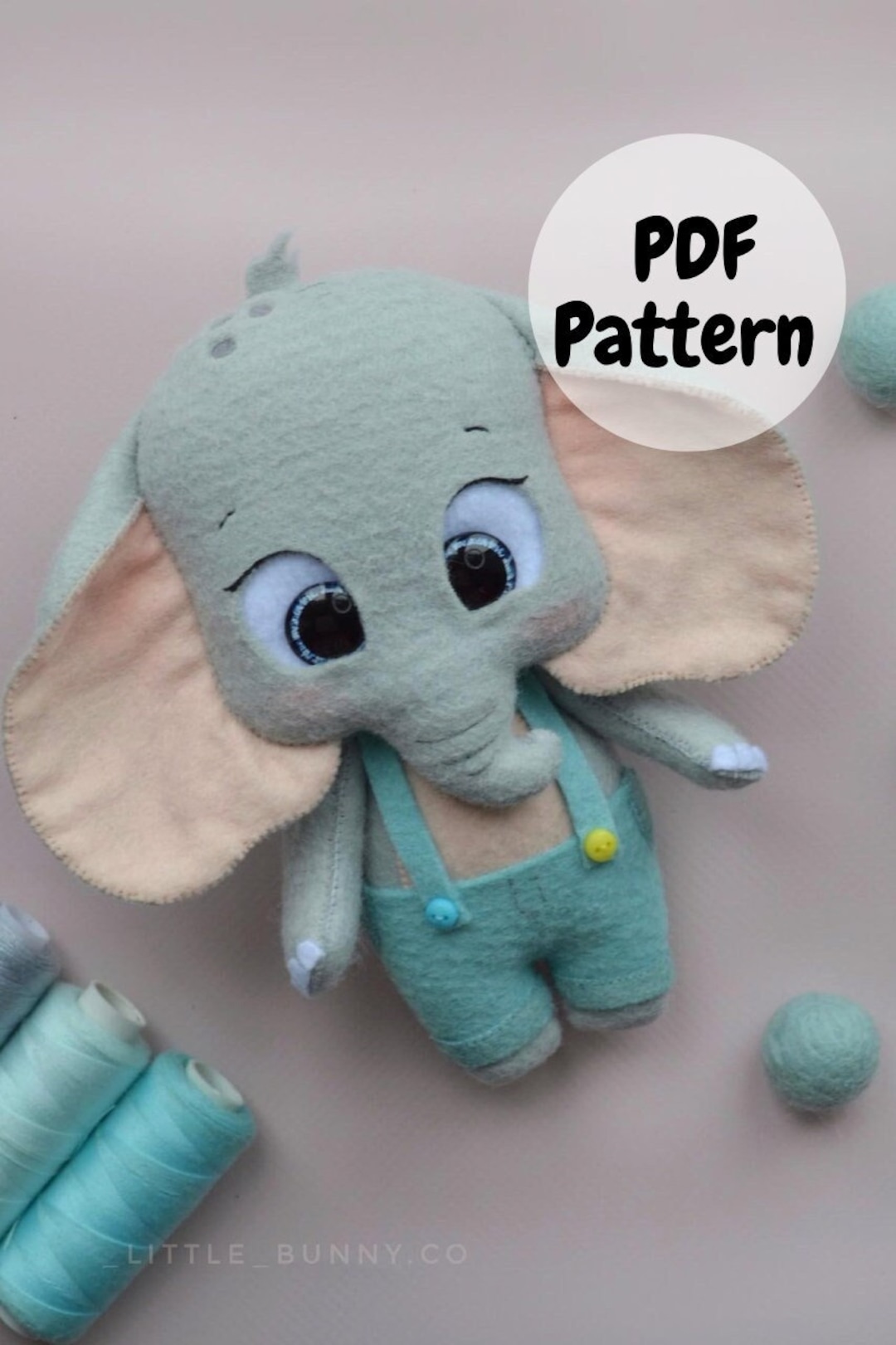 Felt Elephant PDF Pattern, Elephant Pattern ,felt Pattern PDF , Felt ...