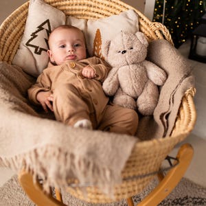 Mjuk plyschleksak med vitt brus – Björn | Avtagbar ljudmodul | Babyshowerpresent bild 16