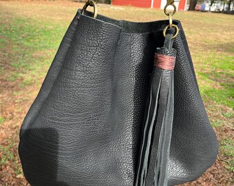 Black Bison Leather Purse, Handmade