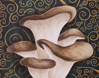 OYSTER MUSHROOM, Ornate Mushroom, Cottagecore Mushroom Décor, Mushroom Art, Whimsical Mushroom, Cottagecore Aesthetic, Nature Painting Print