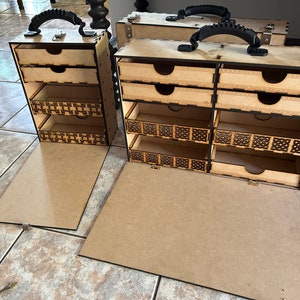 Estuche de Pintura XL - Estación de pintura portátil - Archivos Digitales con diferentes diseños para Cajones - MDF de 5,5 y 6 mm con cajones de MDF de 3 mm