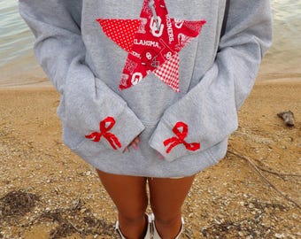 Custom College Star Sweatshirt: Embroidered Fabric Patch Crewneck